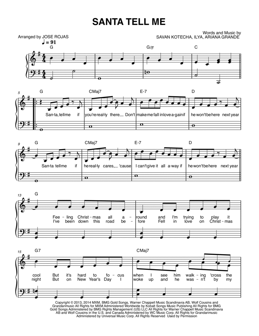Santa Tell Me Easy Piano scores gallery preview page 1