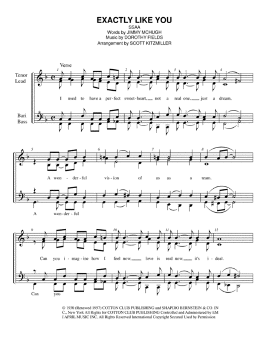 Exactly Like You by Jimmy McHugh SSAA - Digital Sheet Music
