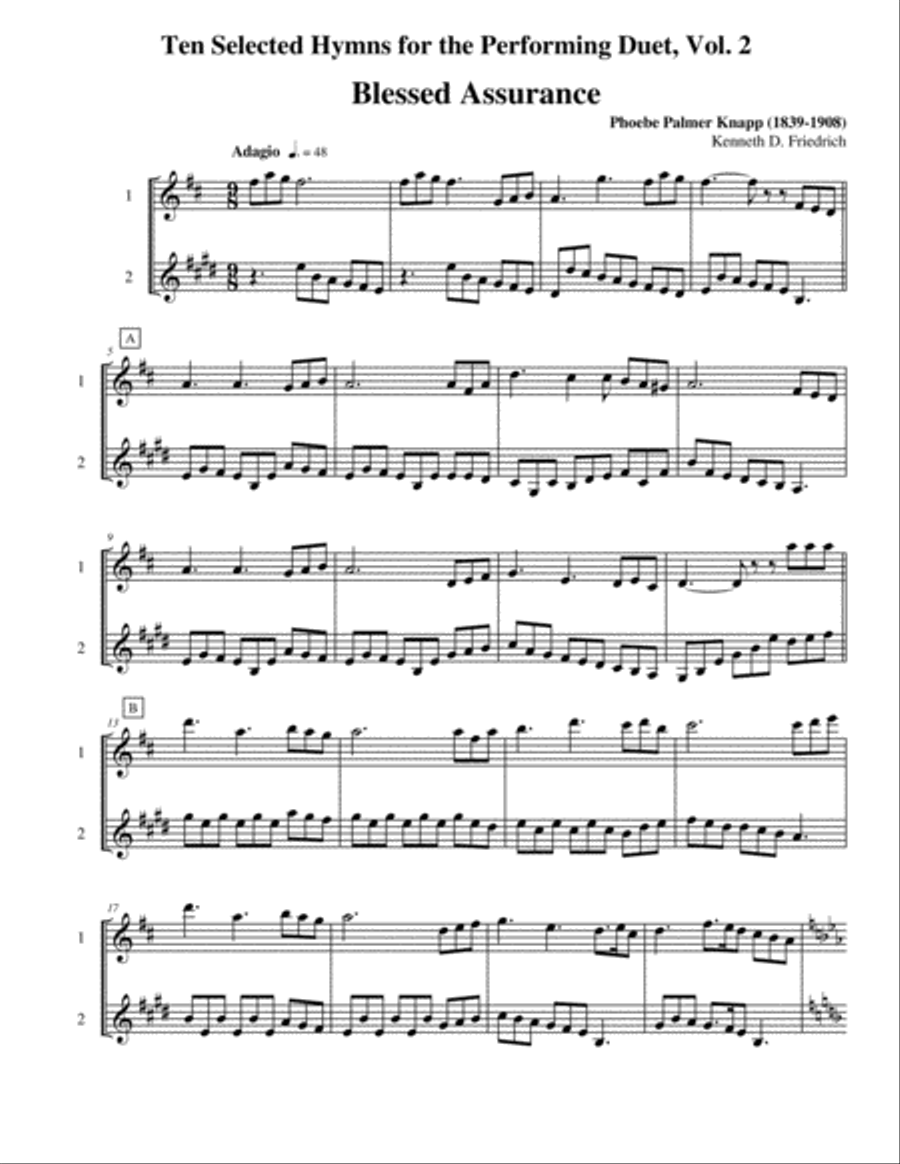 Ten Selected Hymns for the Performing Duet, Vol. 2 - flute and clarinet (bass clarinet) Woodwind Duet scores gallery preview page 1