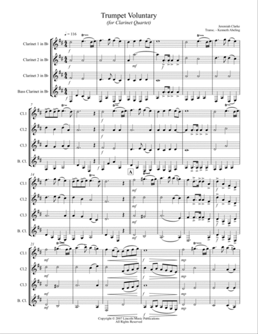 Trumpet Voluntary (for Clarinet Quartet) Woodwind Ensemble scores gallery preview page 2
