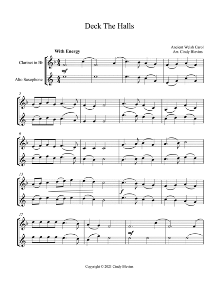 Deck the Halls, Bb Clarinet and Alto Sax Duet Woodwind Duet scores gallery preview page 2