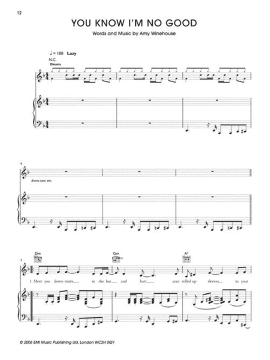 Amy Winehouse – Back to Black Piano, Vocal scores gallery preview page 8