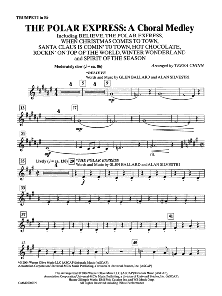 The Polar Express: A Choral Medley: 1st B-flat Trumpet