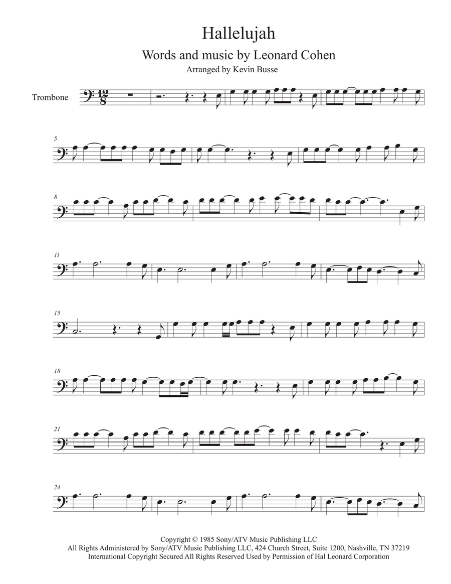 Hallelujah Trombone Solo scores gallery preview page 1