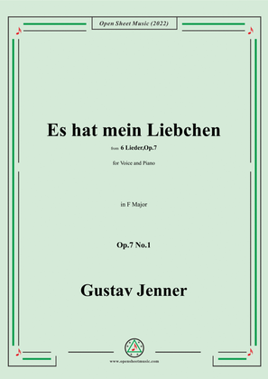 Book cover for Jenner-Es hat mein Liebchen,in F Major,Op.7 No.1