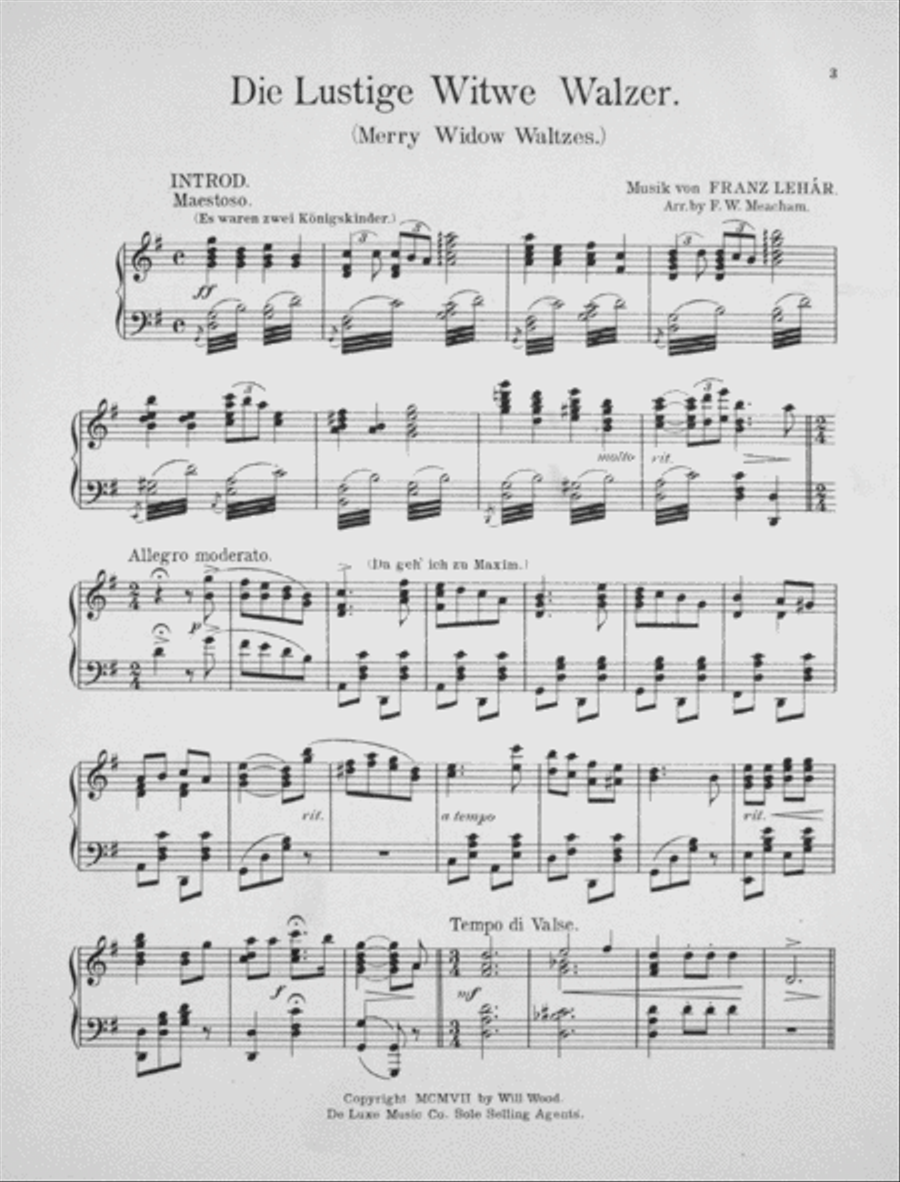 The Merry Widow (Die Lustige Witwe). Waltz Piano Solo scores gallery preview page 2