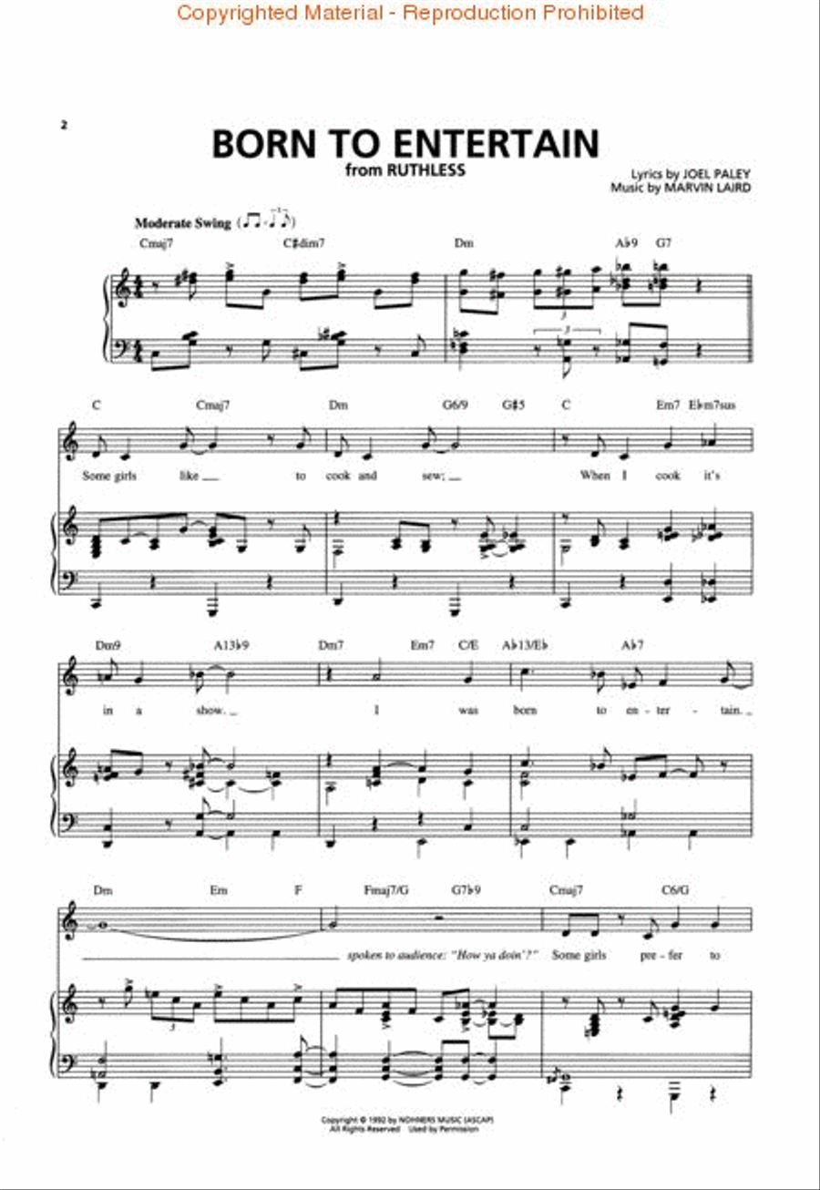 Born to Entertain (From the musical Ruthless) Piano, Vocal, Guitar scores gallery preview page 2