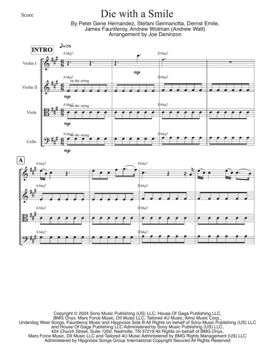Die With A Smile Die With A Smile String Quartet scores gallery preview page 1