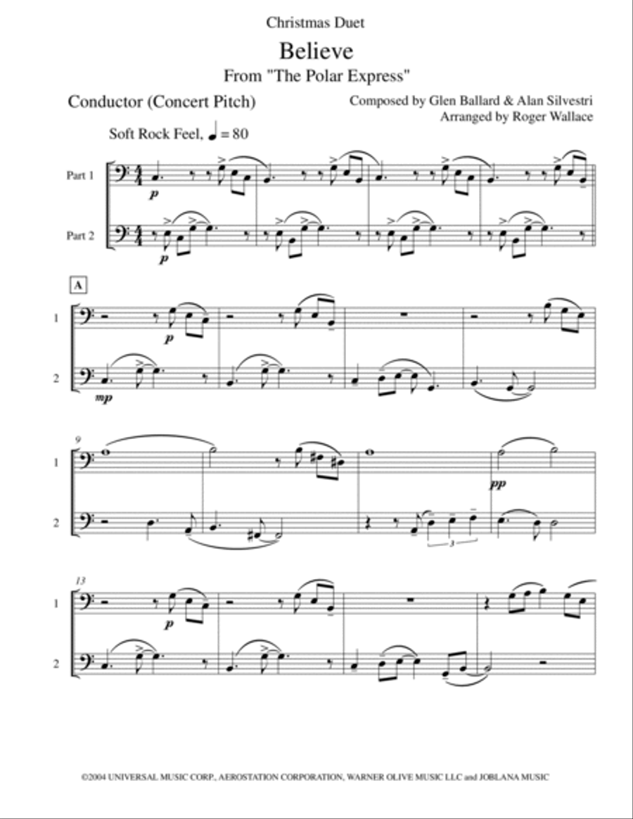 Believe Trombone Duet scores gallery preview page 2