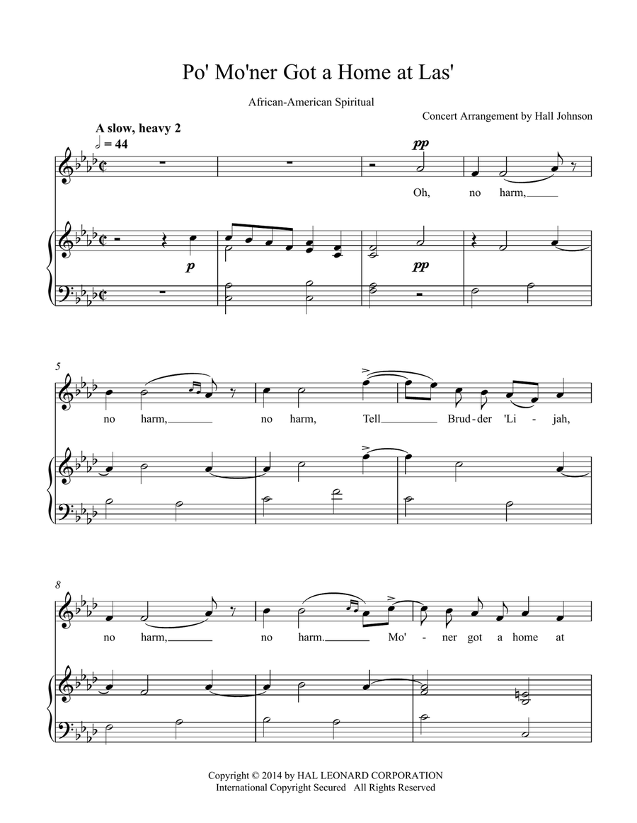 Po' Mo'ner Got a Home at Las' (F minor) Piano, Vocal scores gallery preview page 1