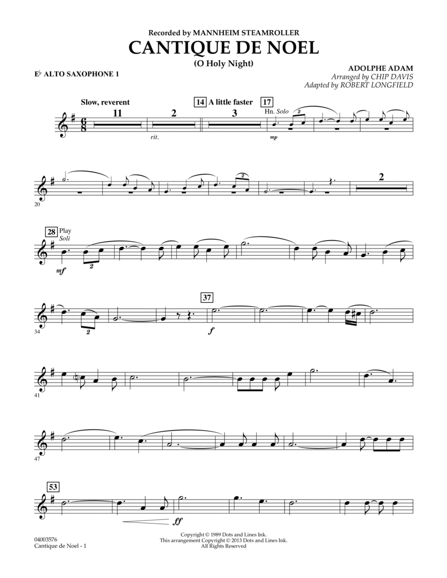 Cantique de Noel (O Holy Night) - Eb Alto Saxophone 1