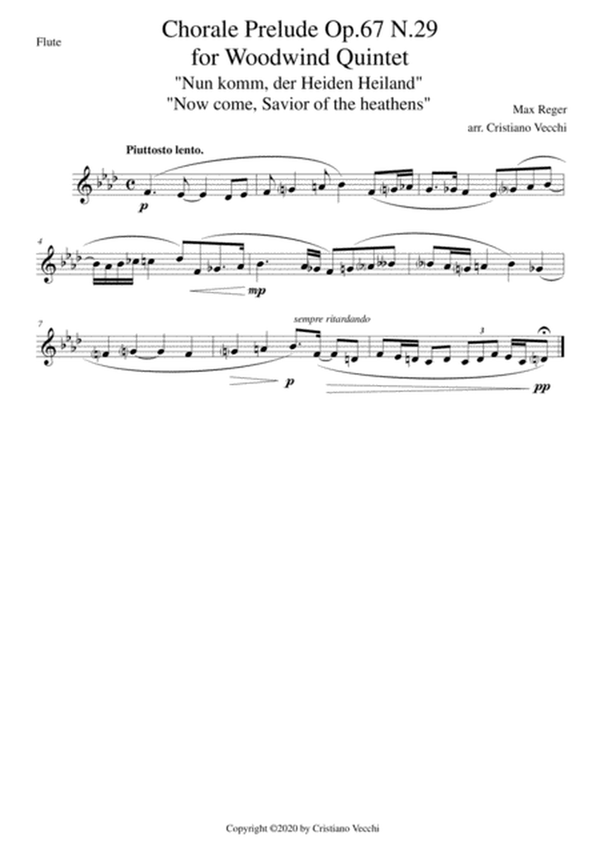 Chorale Prelude Op.67 N.29 for Woodwind Quintet image number null