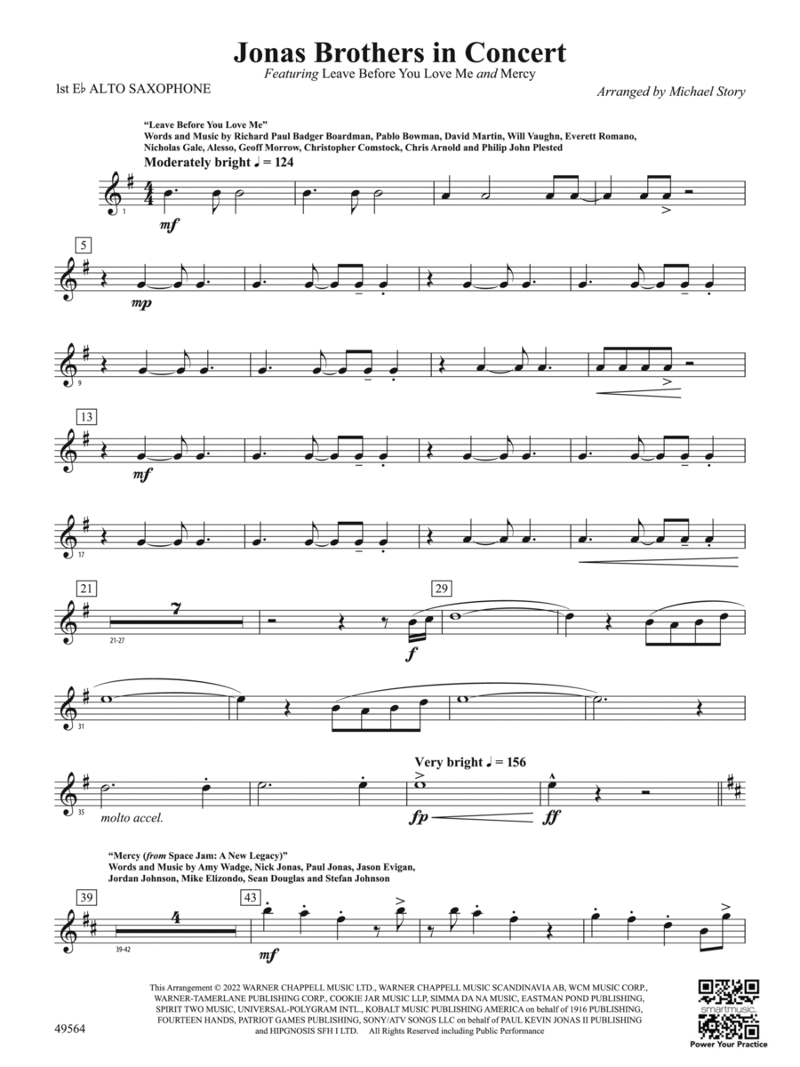 Jonas Brothers in Concert: E-flat Alto Saxophone Concert Band scores gallery preview page 1