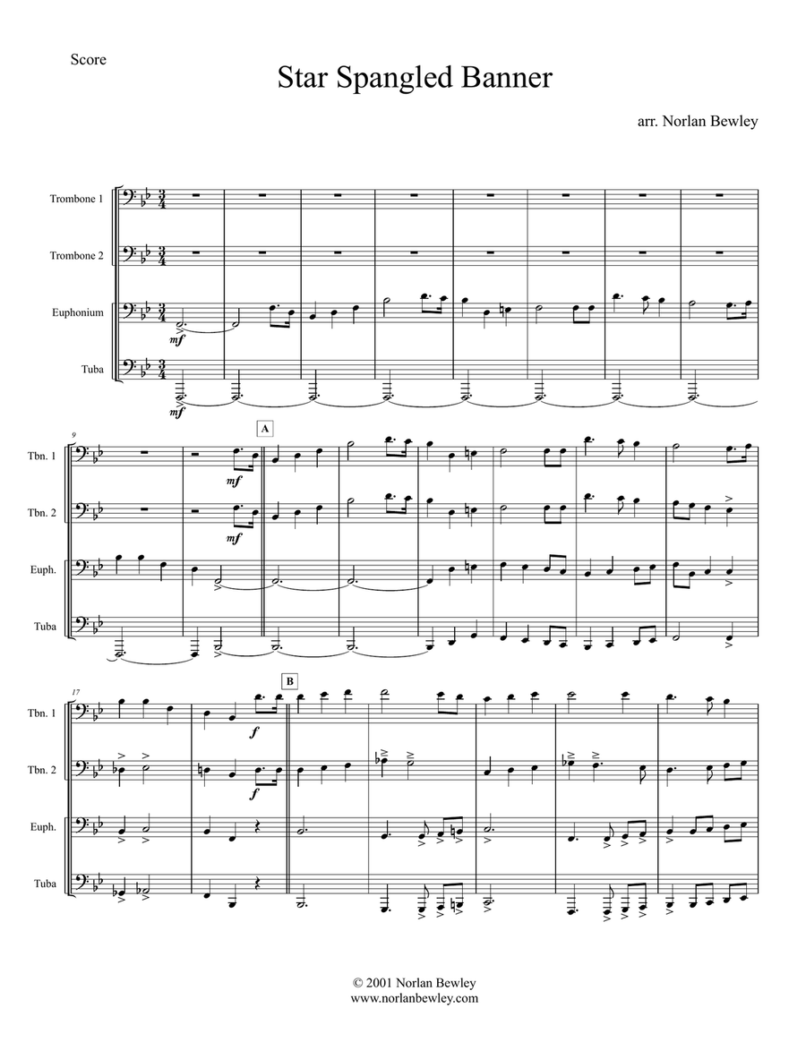 Star Spangled Banner - Low Brass Quartet Brass Quartet scores gallery preview page 1
