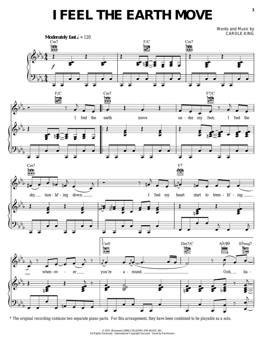 I Feel The Earth Move Piano, Vocal, Guitar scores gallery preview page 1