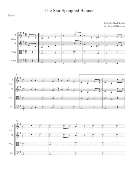 Star Spangled Banner for String Quartet - Easy/Elementary image number null
