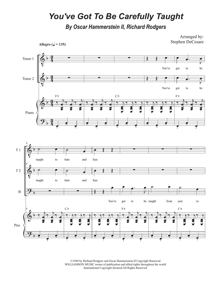 You've Got To Be Carefully Taught Piano, Vocal scores gallery preview page 1