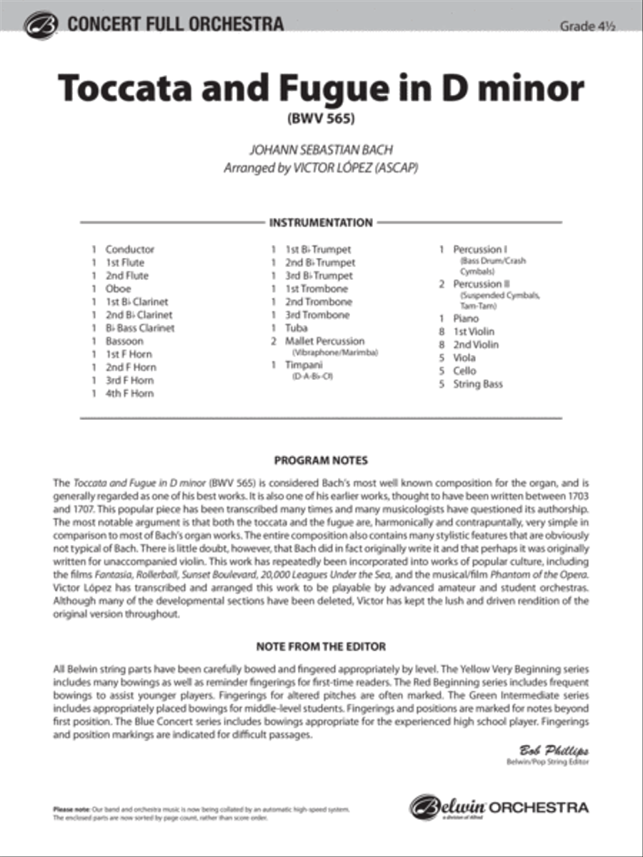 Book cover for Toccata and Fugue in D Minor: Score