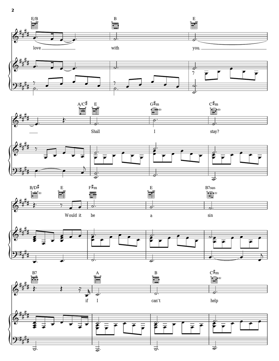 Can't Help Falling In Love Piano, Vocal, Guitar scores gallery preview page 2
