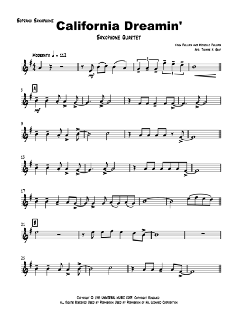 California Dreamin' Woodwind Quartet scores gallery preview page 5