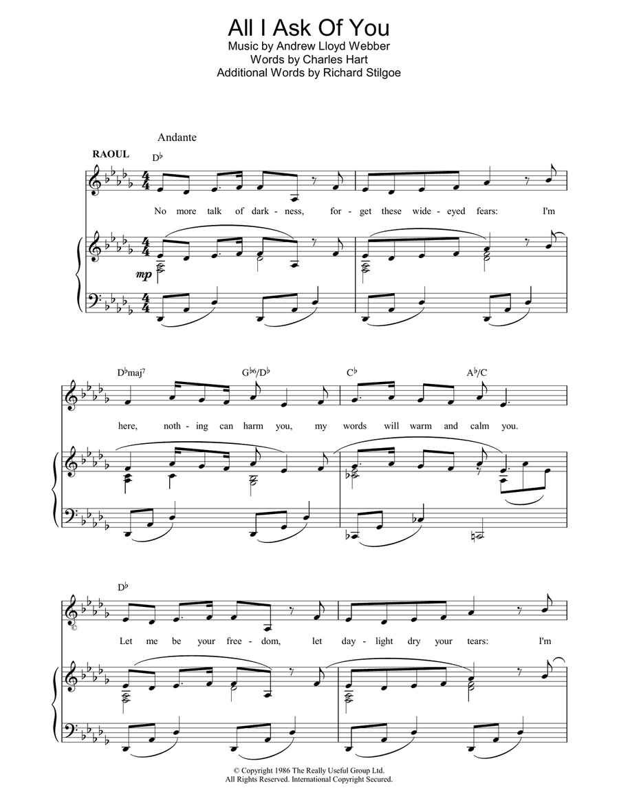 All I Ask Of You (from The Phantom Of The Opera) Piano, Vocal, Guitar scores gallery preview page 1