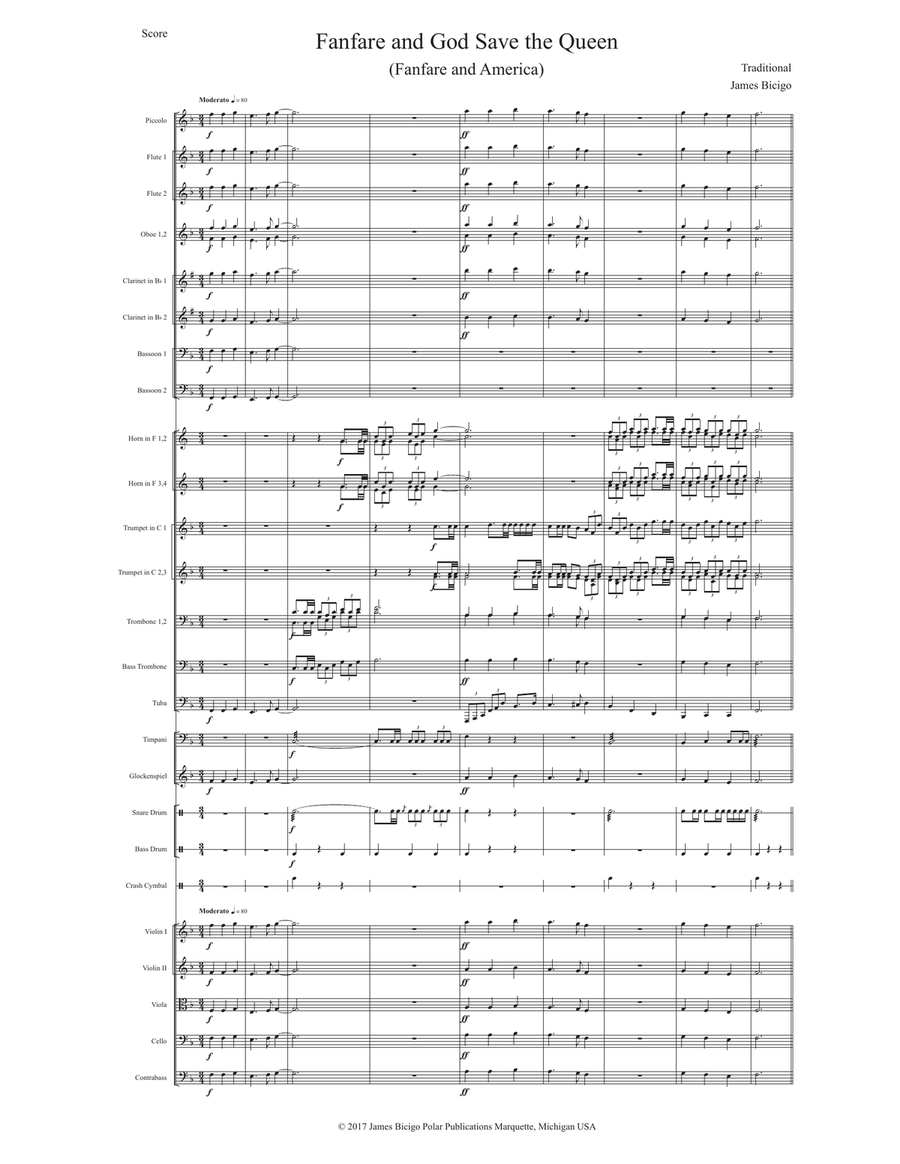 Fanfare and God Save the Queen (America) Full Orchestra scores gallery preview page 1