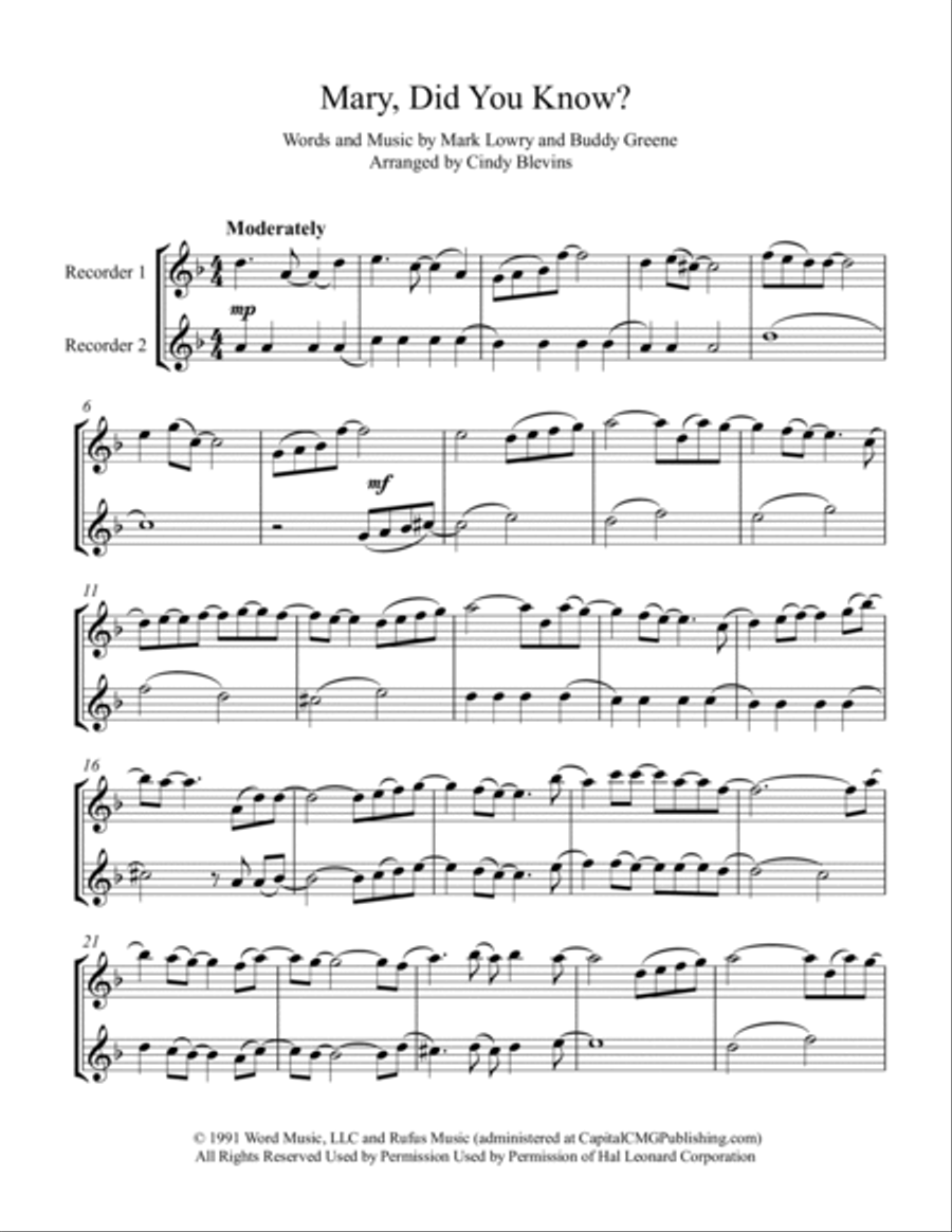 Mary, Did You Know? Woodwind Duet scores gallery preview page 6