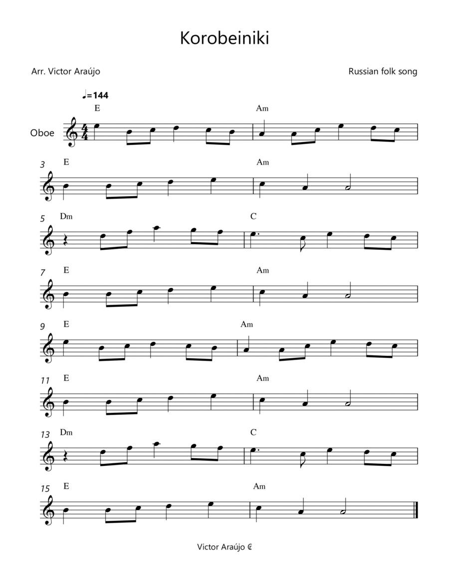 Korobeiniki (from Tetris) - Oboe Lead Sheet - Chord Symbols image number null