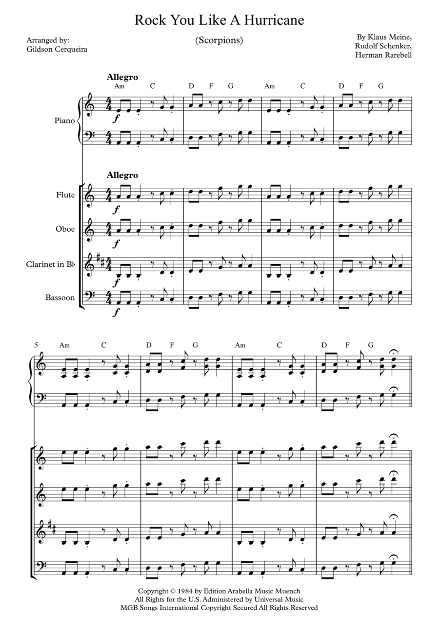 Rock You Like A Hurricane Woodwind Quartet scores gallery preview page 1