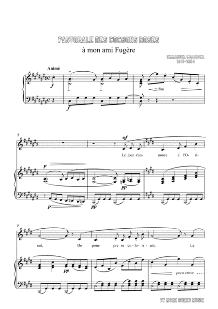 Chabrier-Pastorale des cochons roses in C sharp Major,for voice and piano Voice Solo scores gallery preview page 3