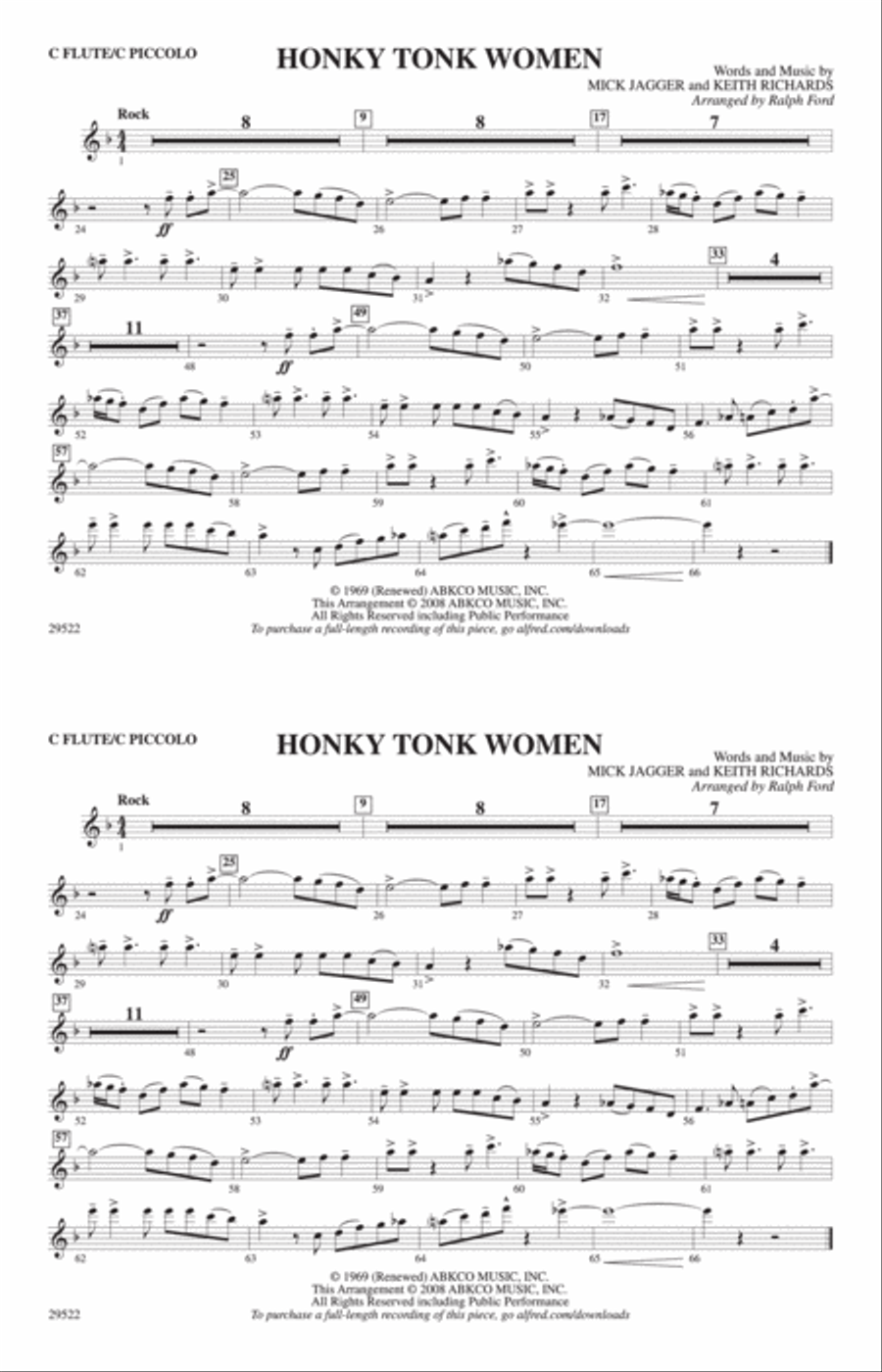 Honky Tonk Women: Flute Marching Band scores gallery preview page 1