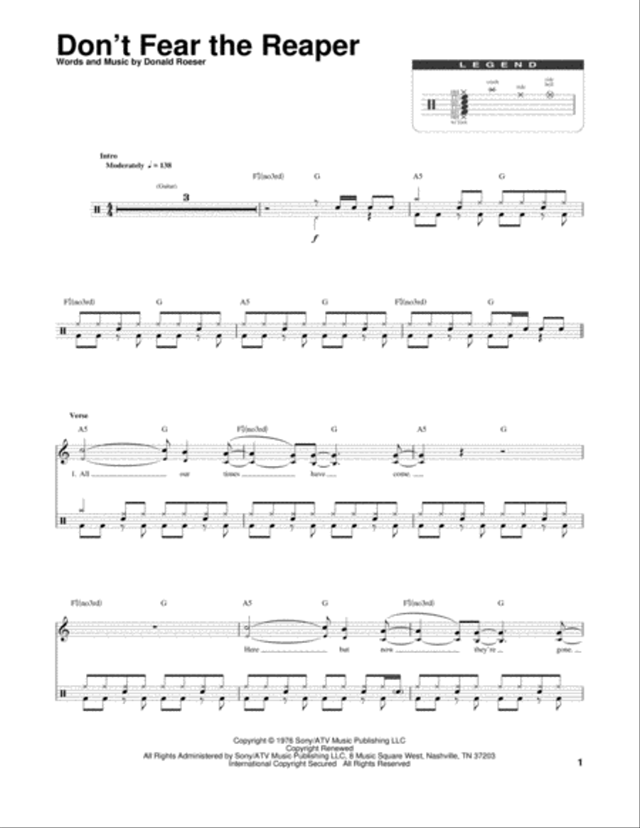 Don't Fear The Reaper Drum Set scores gallery preview page 1