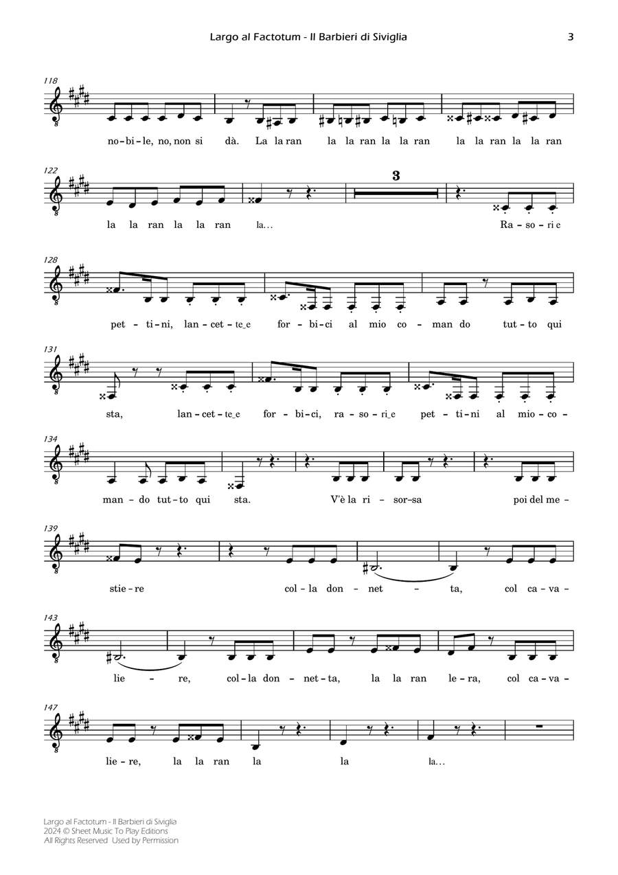 Largo al Factotum - Voice and Piano - E Major (Individual Parts) Piano, Vocal scores gallery preview page 3
