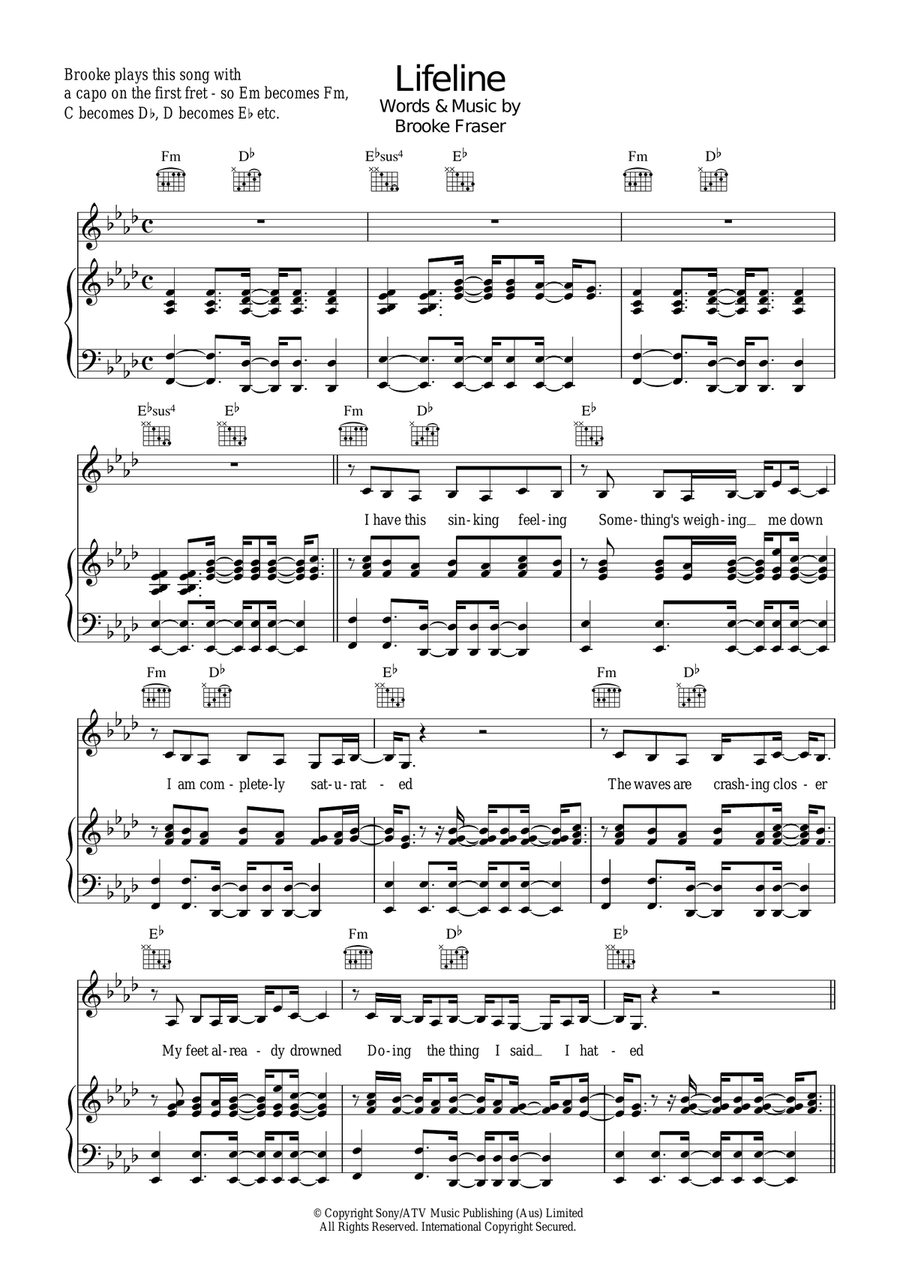 Lifeline Piano, Vocal scores gallery preview page 1