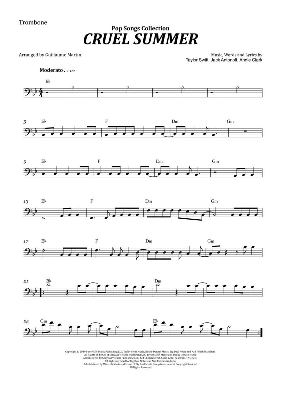 Cruel Summer Trombone Solo scores gallery preview page 1