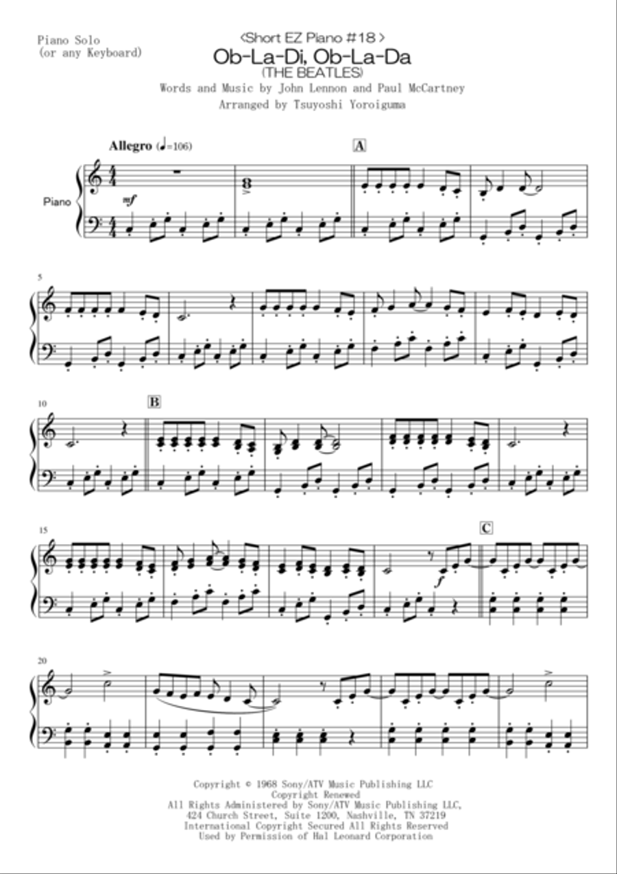 Ob-La-Di, Ob-La-Da Piano Solo scores gallery preview page 1