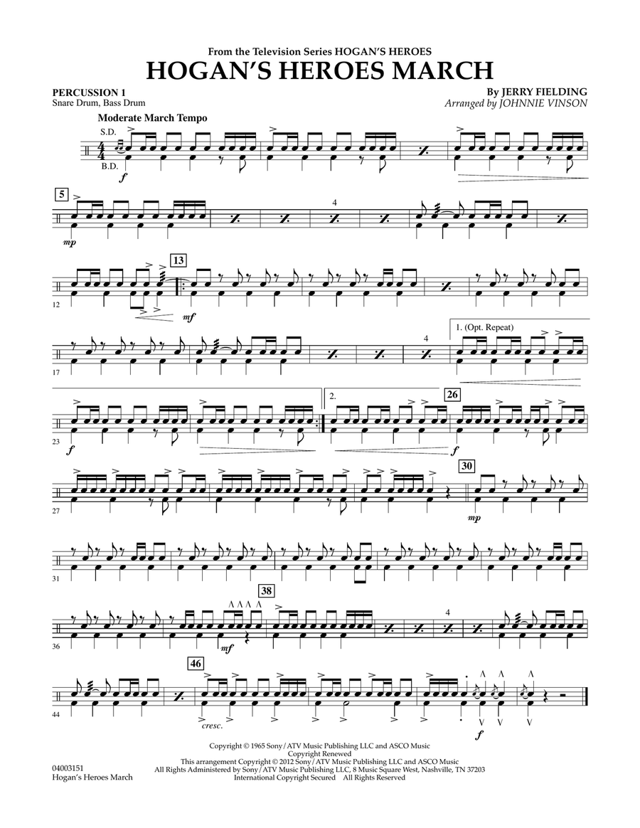 Hogan's Heroes March - Percussion 1 Concert Band scores gallery preview page 1