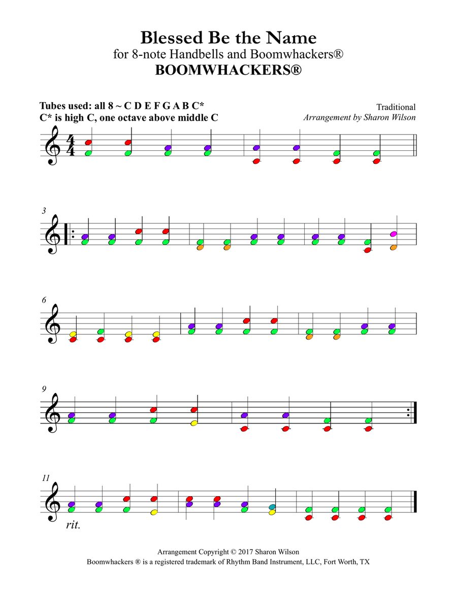 Ten Praise Choruses (for 8-note Bells and Boomwhackers with Color Coded Notes) Handbell Choir scores gallery preview page 5