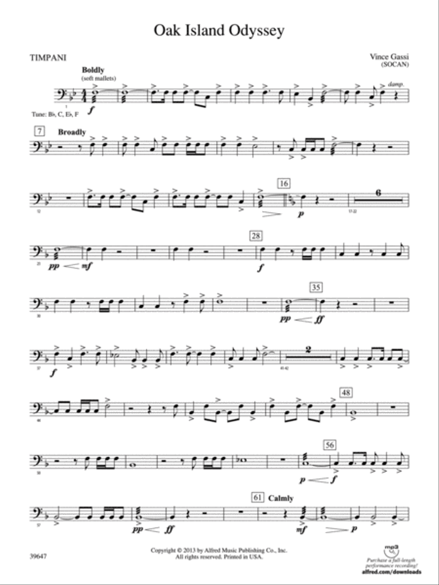 Oak Island Odyssey: Timpani Concert Band scores gallery preview page 1