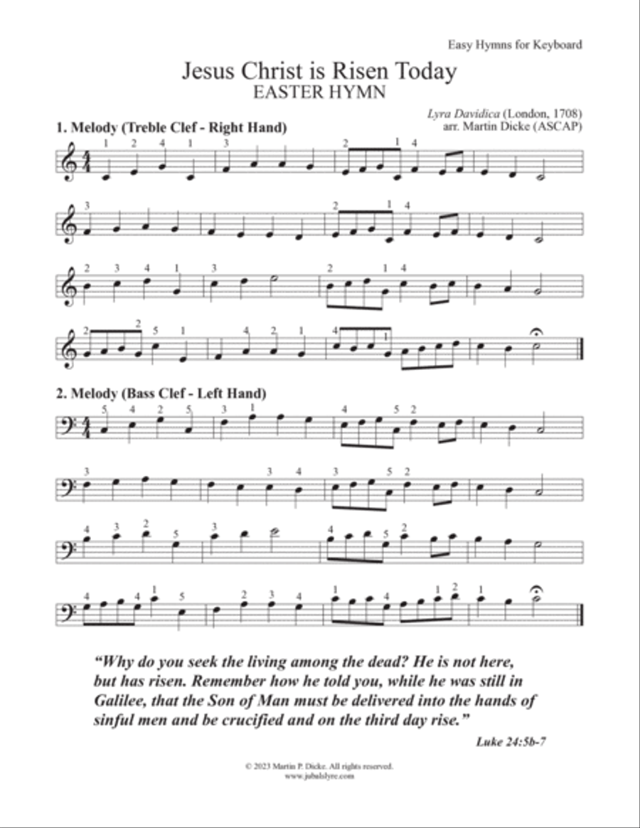 Jesus Christ is Risen Today (Easy Hymns for Keyboard) Piano Method scores gallery preview page 3