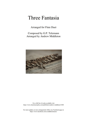 Book cover for Three Fantasias arranged for Flute Duet