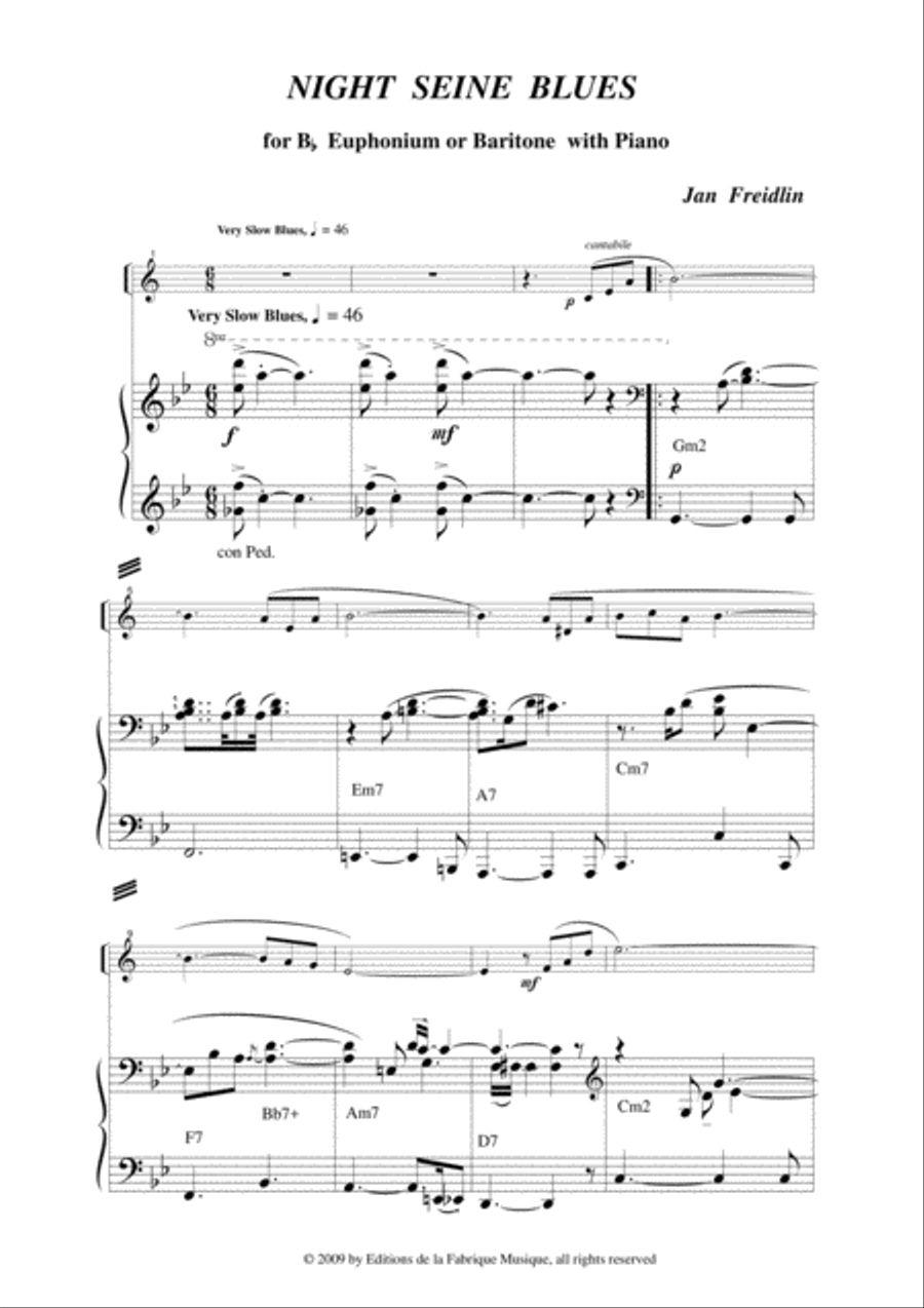 Jan Freidlin: Night Seine Blues for Bb euphonium or baritone and piano Baritone Horn scores gallery preview page 2