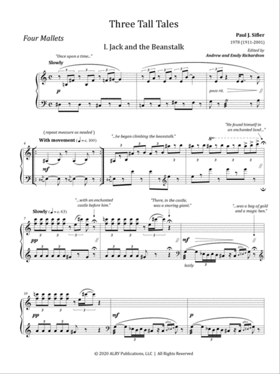 Three Tall Tales for Narrator and Marimba Marimba scores gallery preview page 2