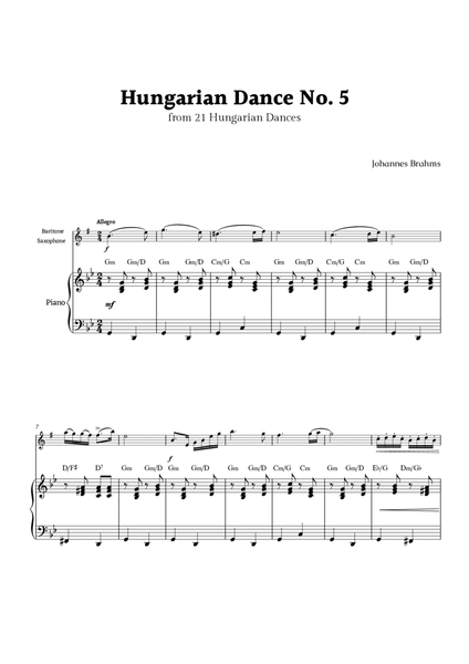 Hungarian Dance No. 5 by Brahms for Baritone Sax and Piano image number null
