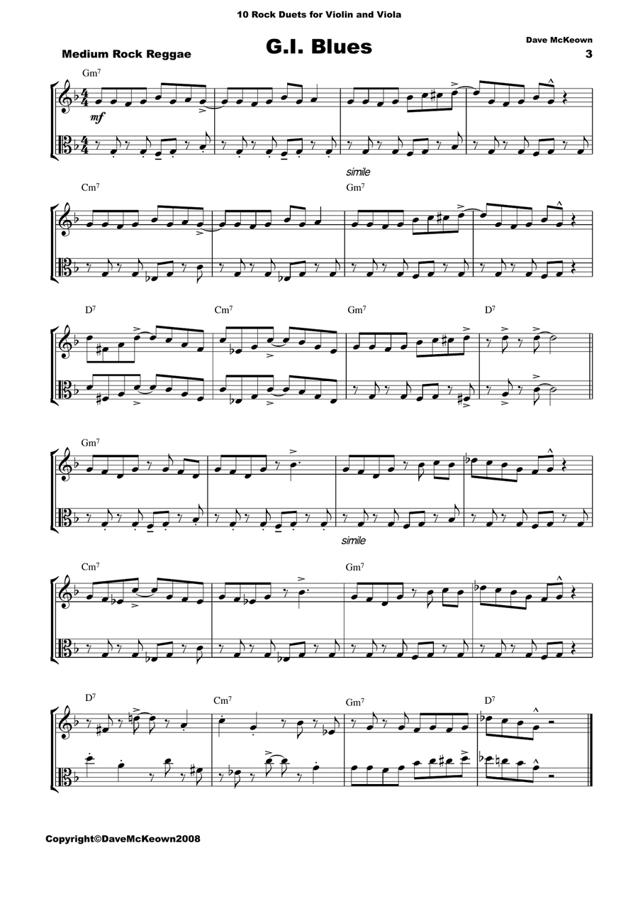10 Rock Duets for Violin and Viola String Duet scores gallery preview page 3