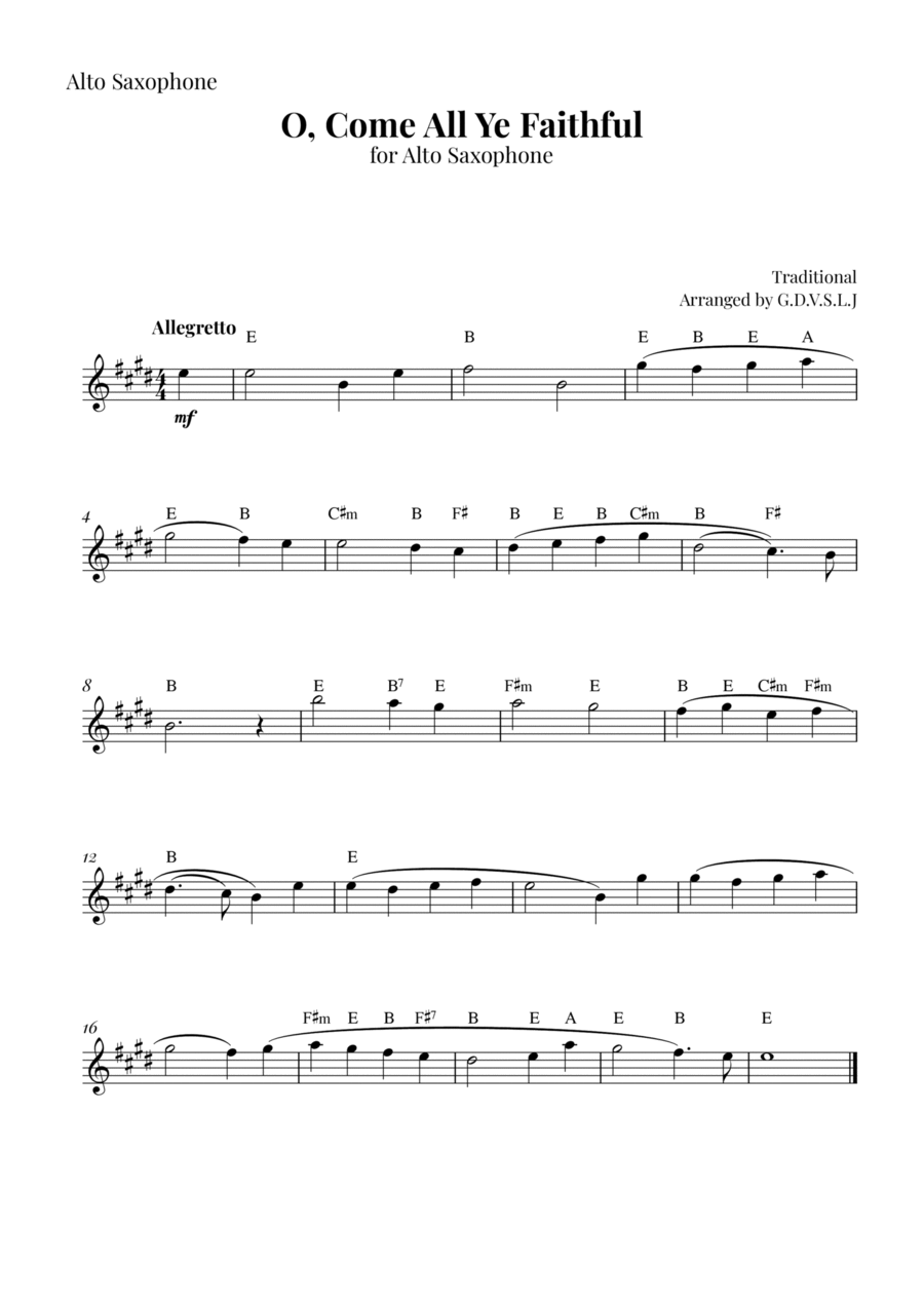 O, Come All Ye Faithful O, Come All Ye Faithful Alto Saxophone scores gallery preview page 1