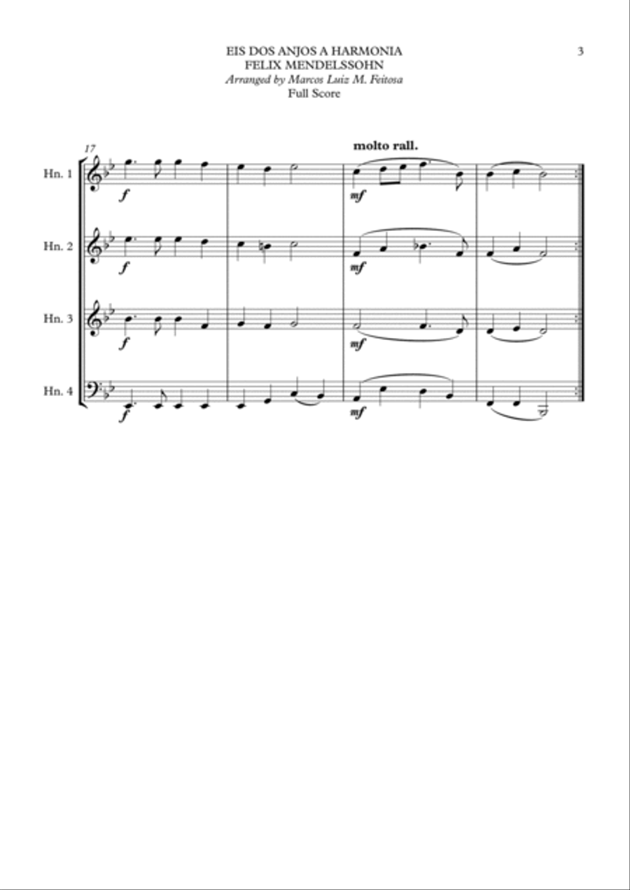 Hark The Herald Angels Sing (Eis dos Anjos a Harmonia) - Horn in F Quartet Hark The Herald Angels Sing (Eis dos Anjos a Harmonia) - Horn in F Quartet French Horn Quartet scores gallery preview page 5