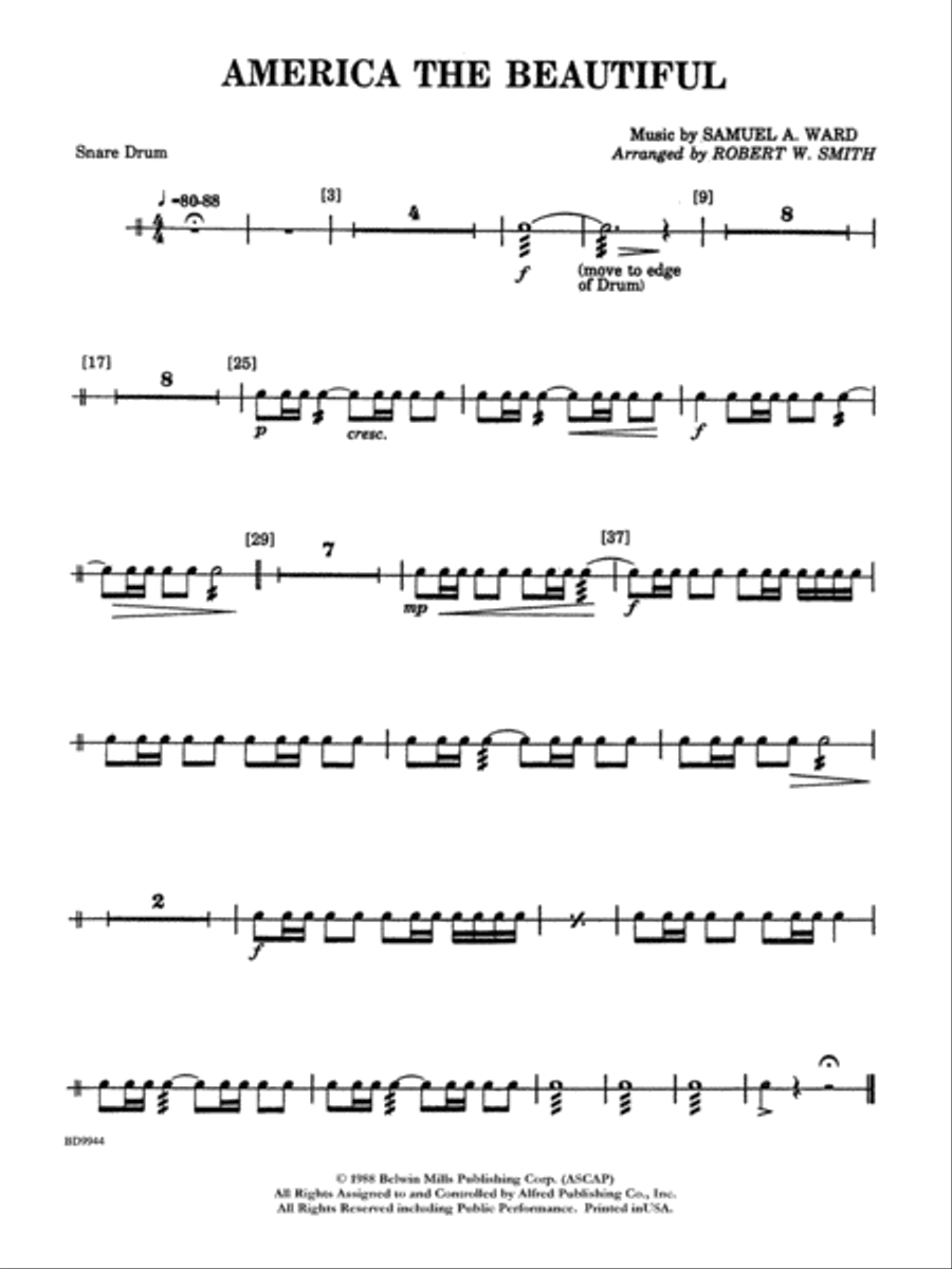 America the Beautiful: Snare Drum Concert Band scores gallery preview page 1