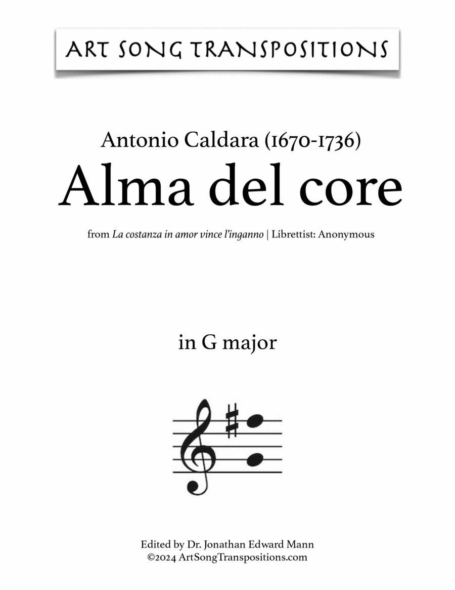 CALDARA: Alma del core (transposed to G major) Voice scores gallery preview page 1