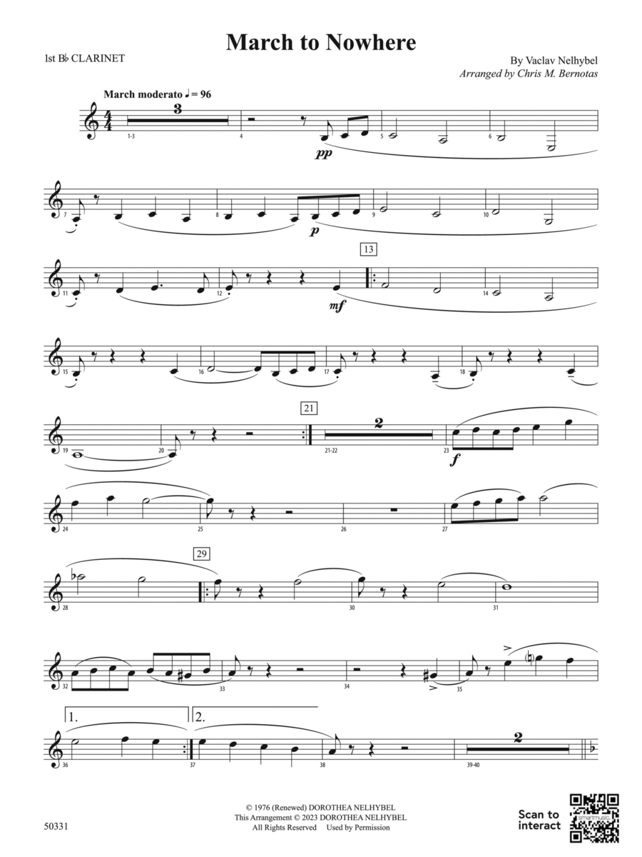 March to Nowhere: 1st B-flat Clarinet Concert Band scores gallery preview page 1